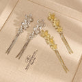 Crystal Look Flower Chain Fringe Long Stud Earrings view 2
