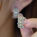 Silver Tone Green And Clear Floral Crystal Huggie Earrings view 1