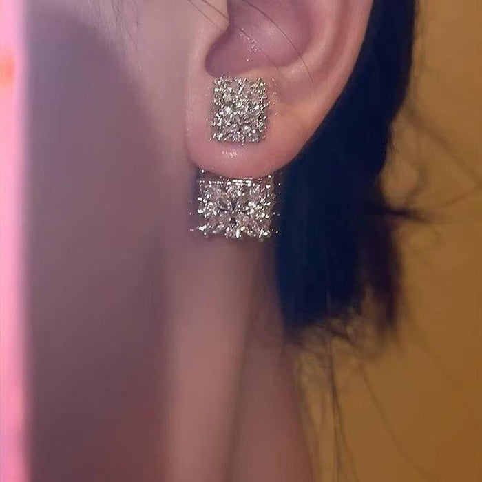 Silver Crystal Square Convertible Stud Earrings Jewelry Pair