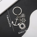 Antique Silver Nautical Anchor Ship Wheel Metal Keychain Pair view 1