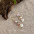 Gold Hook Natural Stone Drop Earrings Purple Pink Clear view 3