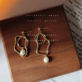 Gold Tone Irregular Double Loop Pearl Asymmetric Stud Earrings view 4