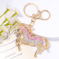 Rhinestone Running Horse Keychain Gold Tone Metal Bag Charm view 2