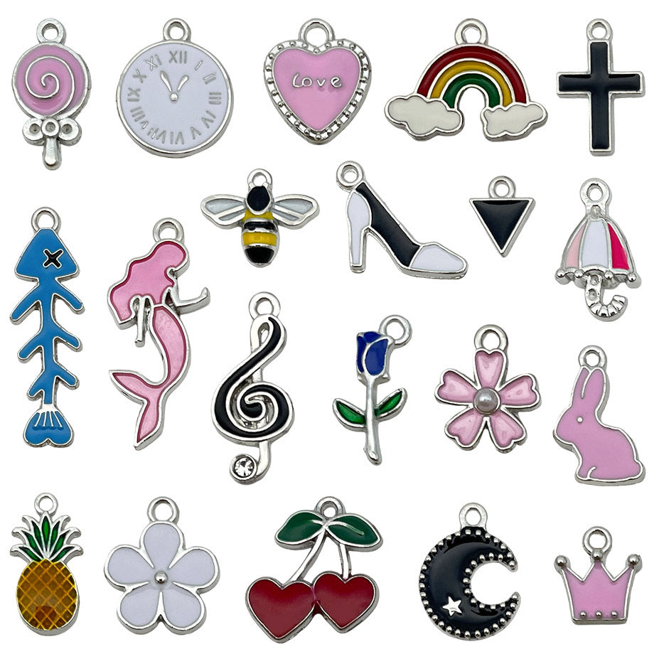 White K Zinc Alloy Cross Heart Music Note charm pendants for DIY keychains necklaces jewelry