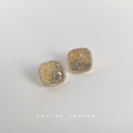 Gold Pavé Champagne Crushed Crystal Square Stud Earrings view 3