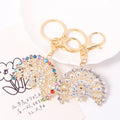 Rhinestone Peacock Keychain Gold Fan Tail Two Stone Colors view 1