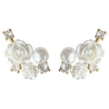 White Rose Pearl Crystal Cluster Studs Gold Silver Tones view 5
