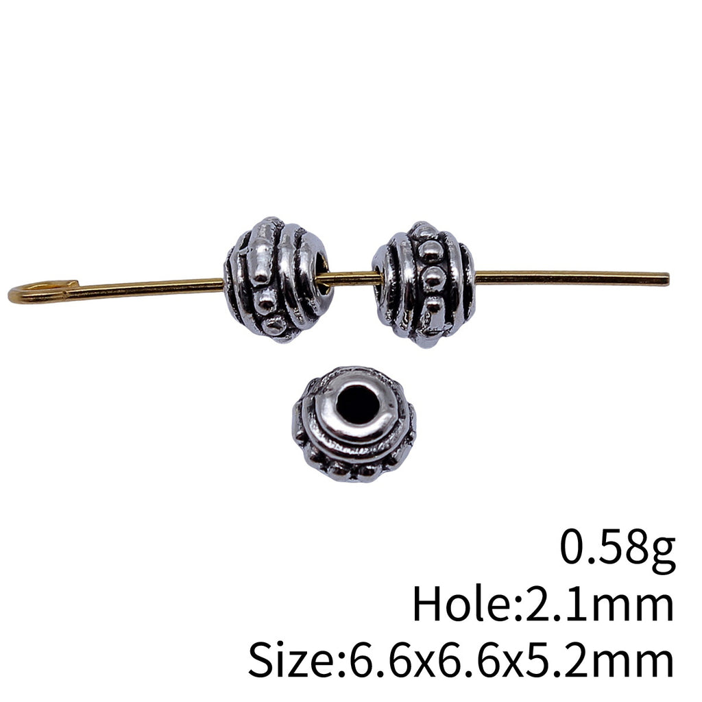 6.6x6.6x5.2mm 0.58g Antique Silver Zinc Alloy Round Small Hole Spacer Beads for DIY Bracelet Jewelry Making