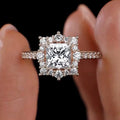 Rose Gold Tone Square Halo Crystal Ring Polished Statement Fashion Jewelry view 1