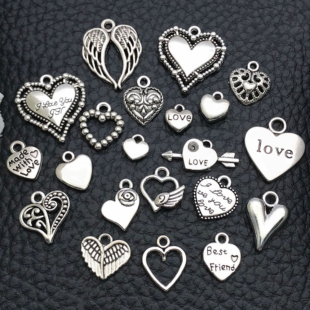 Zinc Alloy Solid Heart Hollow Heart Charm Pendant for DIY Bracelet Earring Jewelry