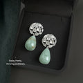 Silver Tone Clear Stone Tree And Pale Green Teardrop Stud Earrings view 1