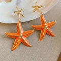 Enamel Starfish Drop Stud Earrings with Polished Metal Tone Details view 6