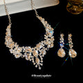 Three Gold Or Silver Crystal Leaf Teardrop Necklace And Earring Sets view 2