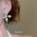 Green Teardrop Crystal Leaf Flower Stud Earrings Jewelry Accessory view 3