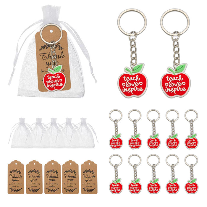 Red Apple Teach Love Inspire Soft Charm Keychain Ring