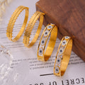 Gold Ladder Texture And Evil Eye Crystal Bangle Bracelets view 2