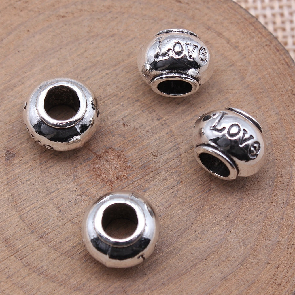 12x12x9mm 2.8g Antique Silver Zinc Alloy LOVE Large Hole Beads for DIY Bracelet Jewelry Making