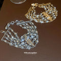 Multi Layer Oval Crystal Lip Charm Bracelets Gold Silver view 4