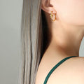 Knotted Circle Hoop Earrings Gold Steel Tone Latch Back view 6