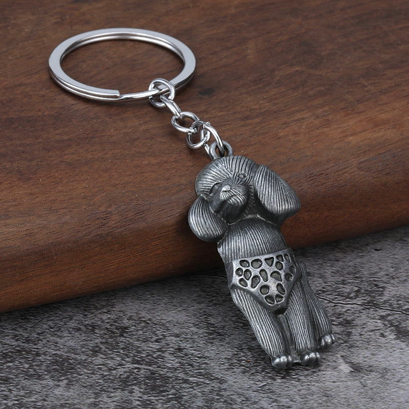 Poodle Dog Alloy Metal Keychain Cute Pet Bag Charm and Key Ring