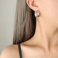 Zircon-Set Thick C-Hoop Stud Earrings Gold or Steel view 7