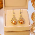 Champagne Pearl Look and Clear Teardrop Stud Earrings view 1