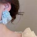 Fabric Flower Cascade Stud Earrings in Three Colors view 4
