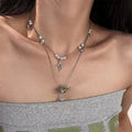 Silver Layered Pearl Star and Planet Pendant Necklace view 1