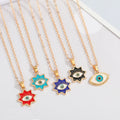 Gold Tone Enamel Evil Eye Pendant Necklaces in Five Shapes and Colors view 1