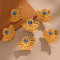 Gold Fan Peacock Texture Stud Earrings Turquoise Center view 4