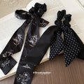 Black Fabric Bow Scrunchie Polka Dot Floral Print 2 Styles view 2