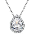 Gold Green Silver Clear Teardrop Halo CZ Pendant Necklace view 3