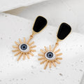 Gold Tone Black Geometric Evil Eye Stud Drop Earrings in Ten Designs view 6