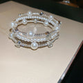 Three Mixed Multirow Pearl Like Crystal Open Cuffs In Two Tones view 7