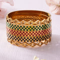Checkerboard and Crystal Diamond Hinged Bangles in Gold Tone view 2