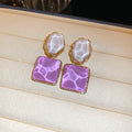Colorful Square Ripple Drop Stud Earrings With Decorative Details view 6