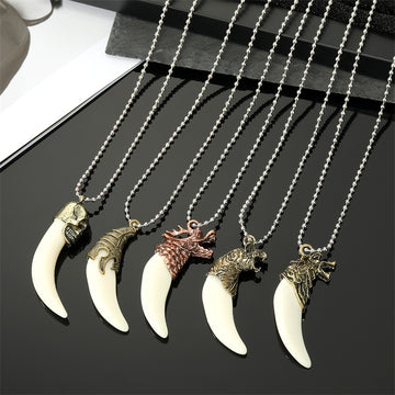 Antique Tone Sculpted Animal and Skull Fang Pendant Necklaces