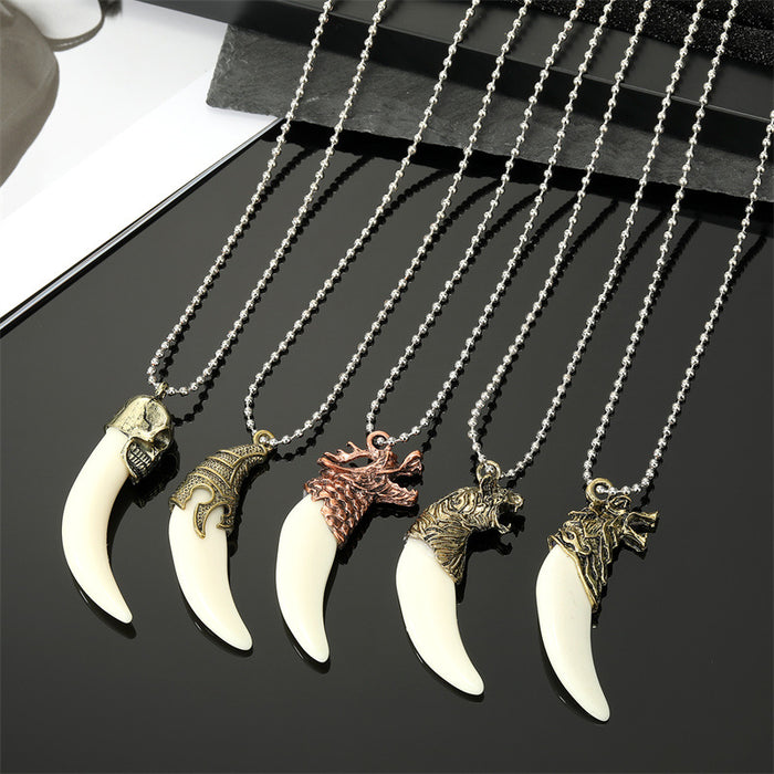 Antique Tone Sculpted Animal and Skull Fang Pendant Necklaces