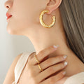 Large Twisted Rope C-Hoop Earrings Gold and Steel Pair view 4