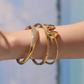 Stainless Steel Double Row Zircon Hinged Bangle Gold Steel view 3