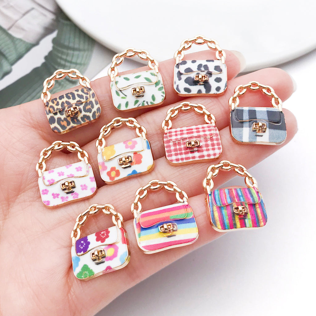 Enamel Printed Zinc Alloy Handbag Charm Pendants for Earrings Necklace Keychain Making