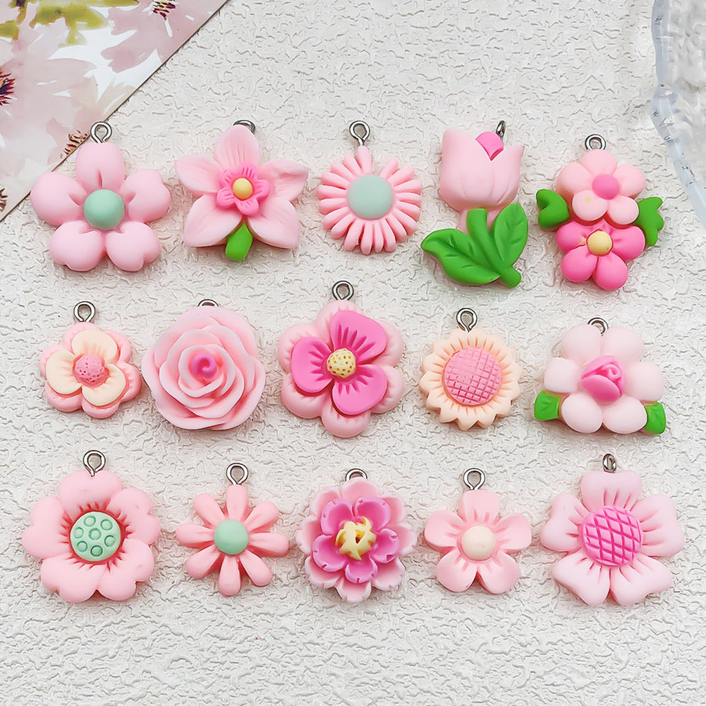 Pink Resin Sunflower Daisy Rose Flower Charm Pendant for DIY Bracelet Necklace Jewelry