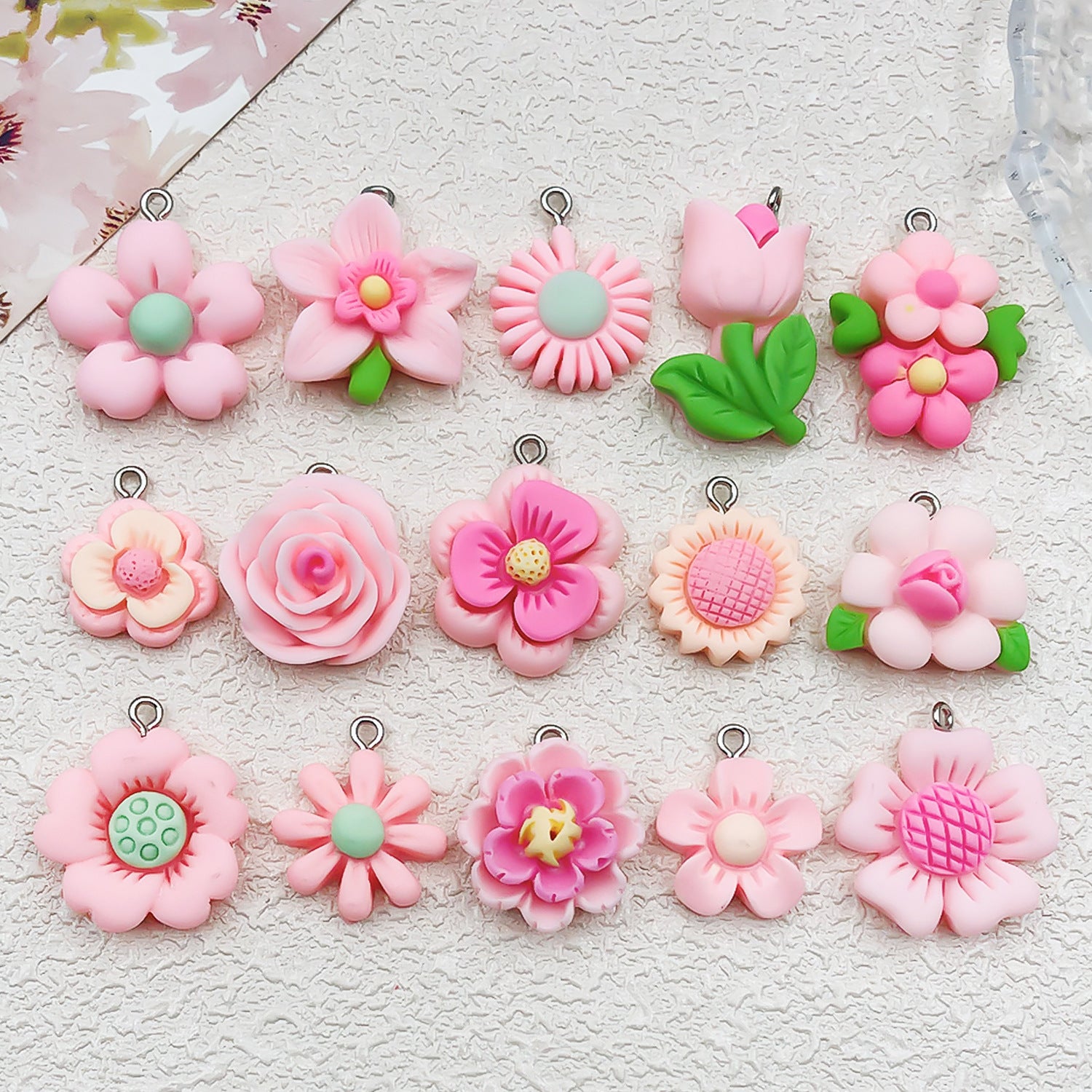 Pink Resin Sunflower Daisy Rose Flower Charm Pendant for DIY Bracelet Necklace Jewelry
