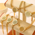 Gold Cuban Chain Round Cutout Disc Pendant Necklace Bracelet view 4