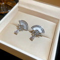 Fan Shaped Crystal and Pearl Ear Clips in Two Tones view 6