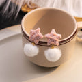Eight Plaid Star Heart and Fuzzy Ball Stud Earrings view 2