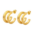 Double C-Shape Dual Band Stud Hoop Earrings Gold Steel view 5