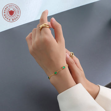 Square Emerald Green Zircon Station Bracelet Gold Or Steel