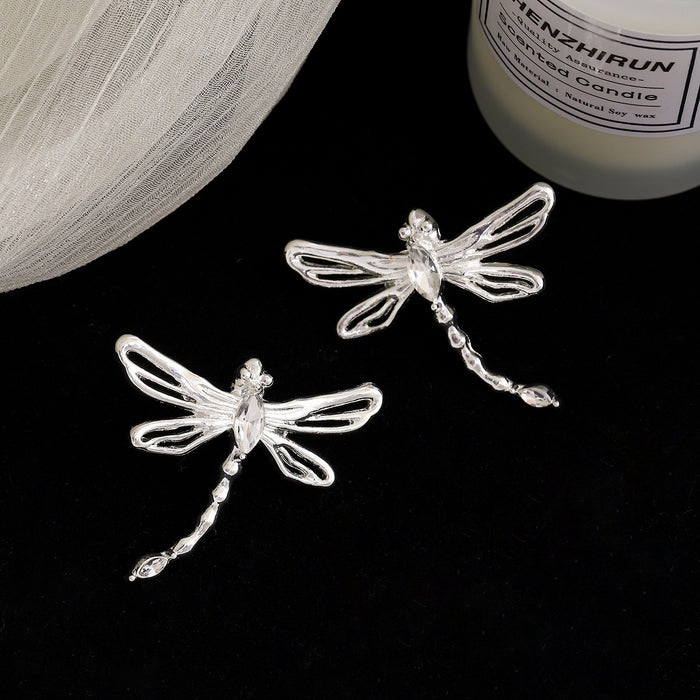 Silver Openwork Dragonfly Ear Clips Clear Rhinestone Accents