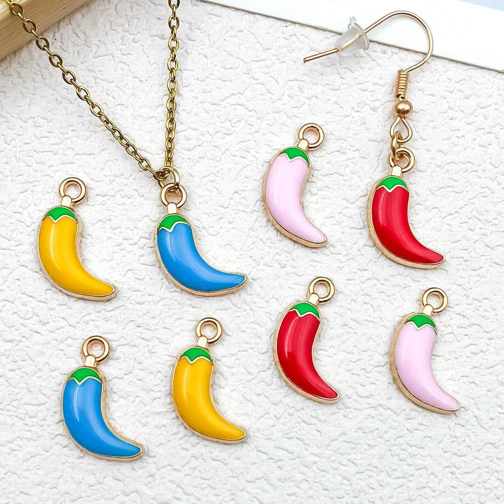 Enamel Zinc Alloy Chili Pepper Charm Pendant for DIY Earrings Necklace and Keychain Jewelry